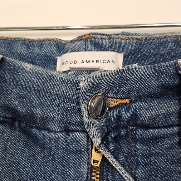 Good American Crop Raw Edge Skinny Jeans Distressed Blue Denim Womens 12/31 - Picture 9 of 16